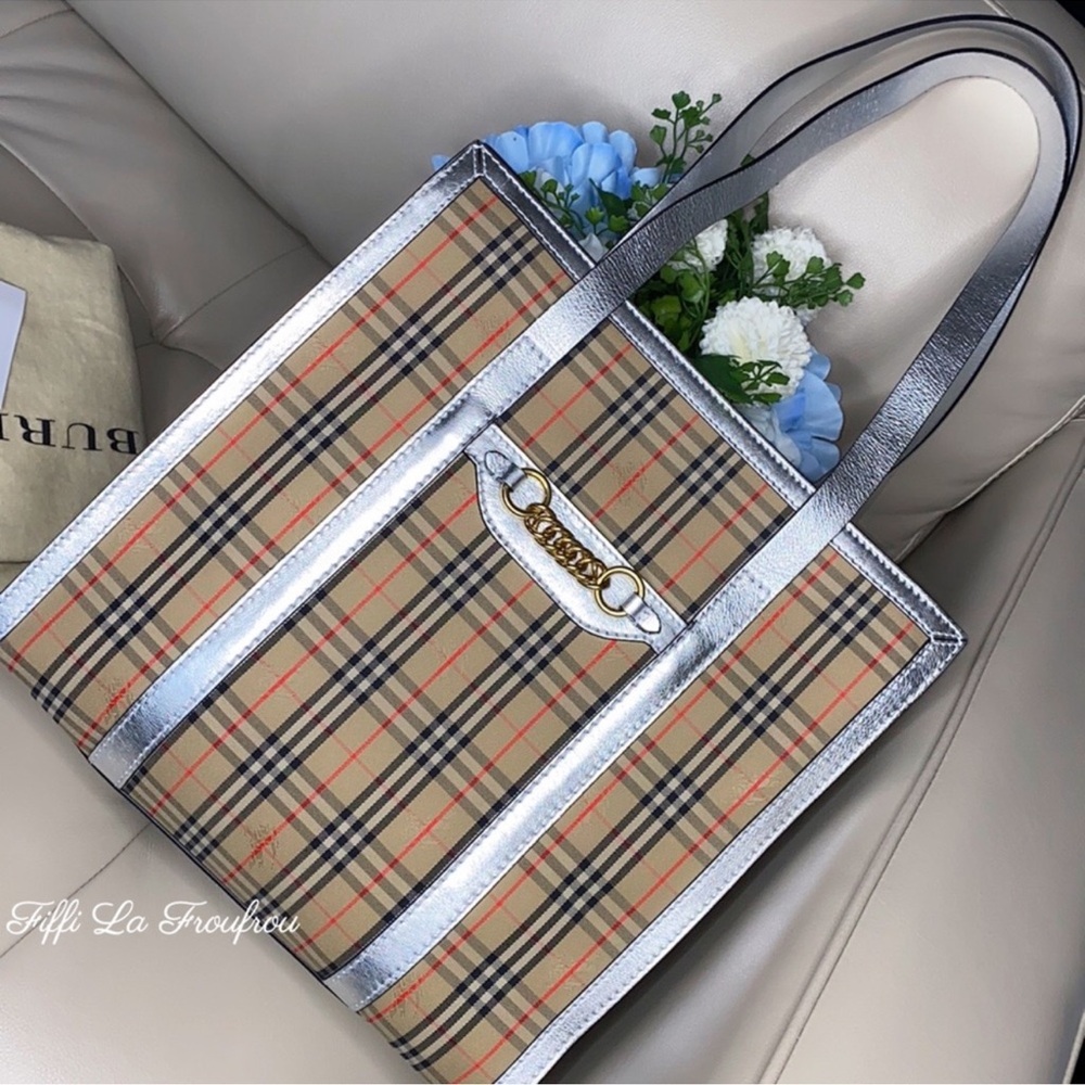 Authentic Burberry Checkered Tote Bag with Silver Accents - Picture 12 of 16